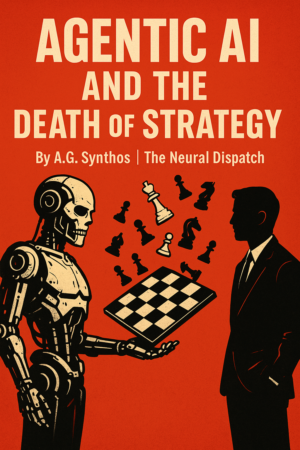 “Shattered chessboard replaced by shifting algorithmic patterns, symbolizing agentic AI ending traditional strategy and favoring rapid adaptation.”