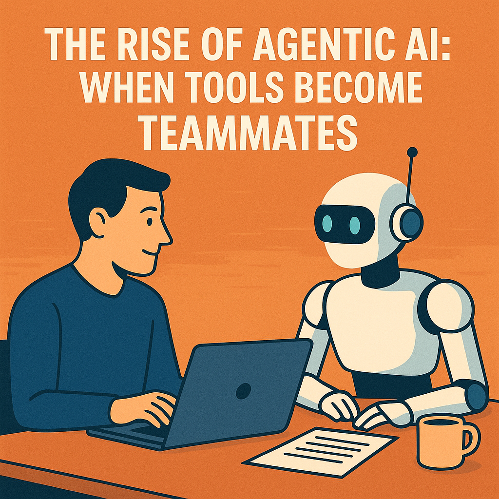 “Abstract illustration of humans and AI working side by side, symbolizing tools evolving into teammates in the rise of agentic AI.”